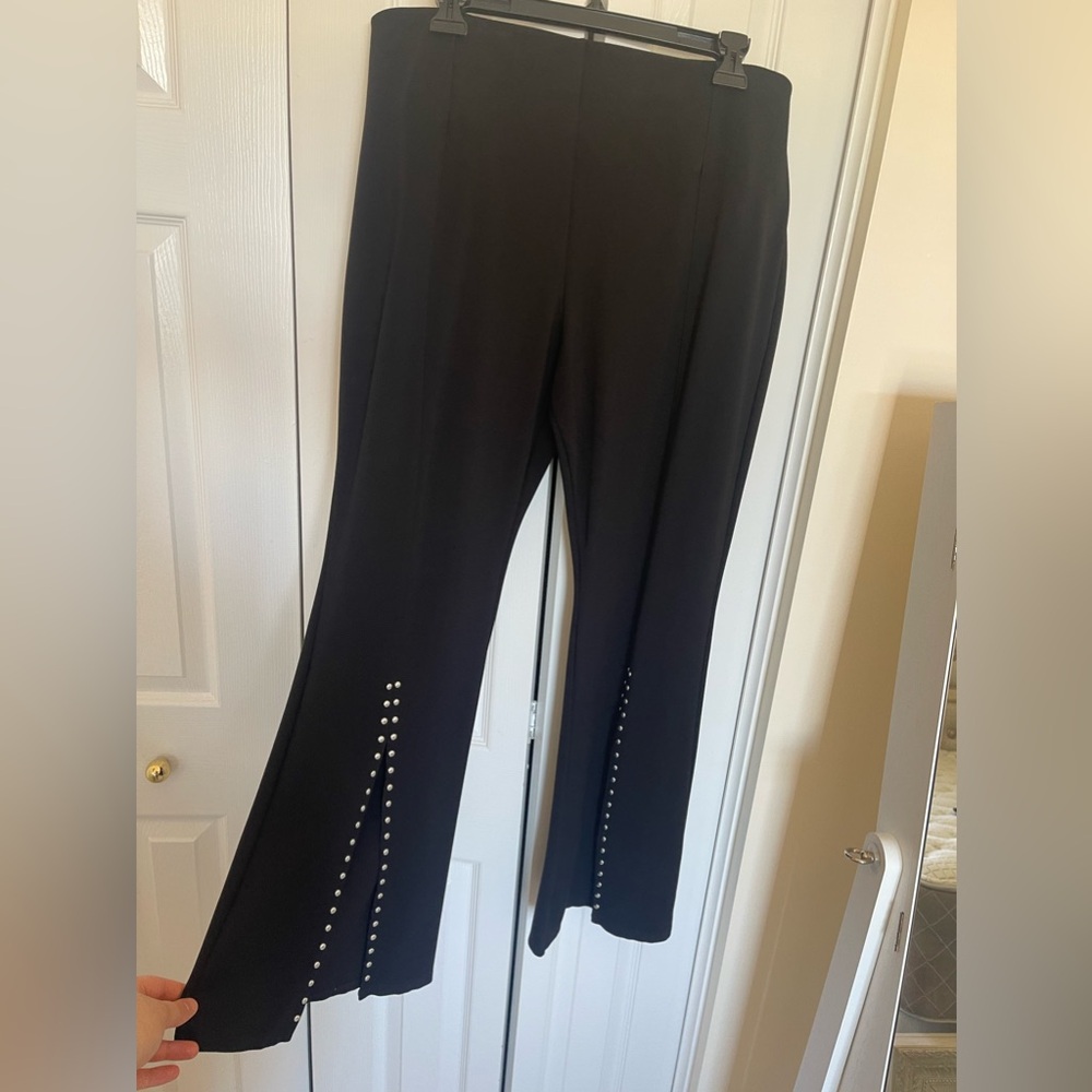 Womens Slim Factor Beaded Split Hem Flare Leg Pants
